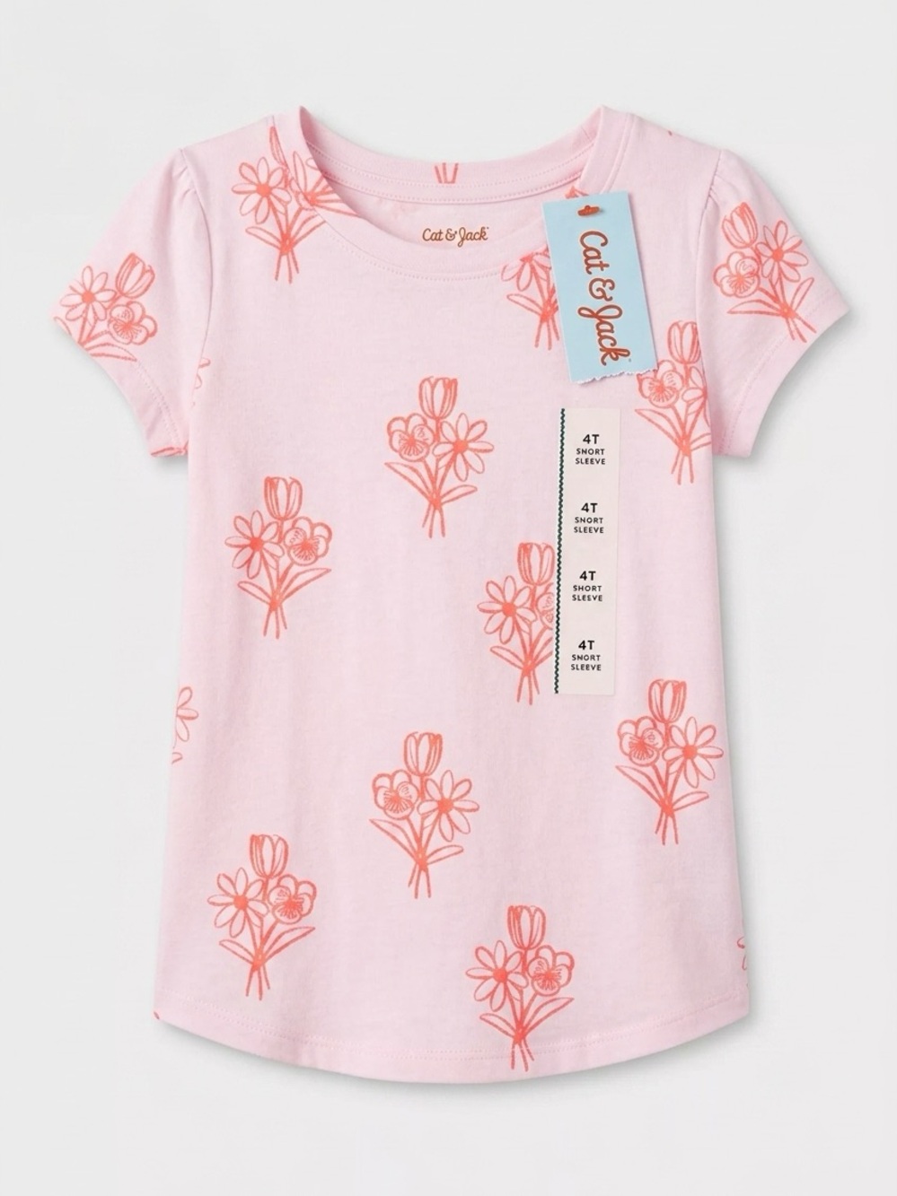 Cat & Jack Light Pink Tee with Coral Floral Print